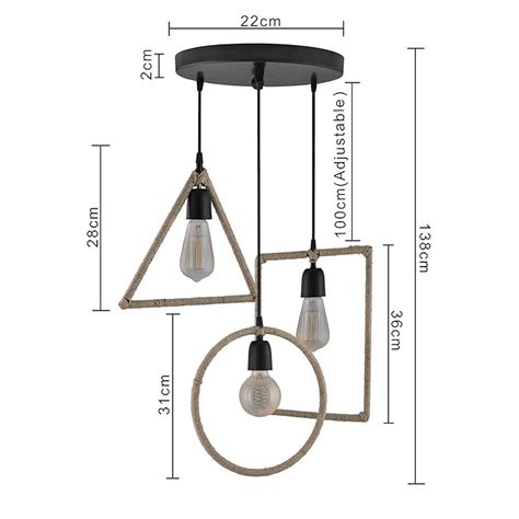 3-Lights Round Cluster Chandelier Hemp Rope Rectangle, Triangle, Round ...