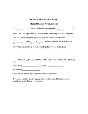 Fillable Online schs sccs Student Shadow Permission Slip - Santa Cruz ...