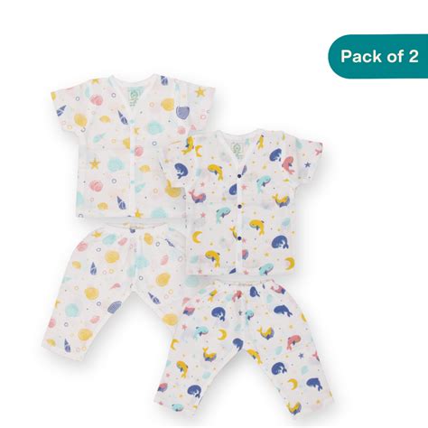 Whale Shell Dreams (Pack of 2) - Muslin Sleep Suit for babies and kids