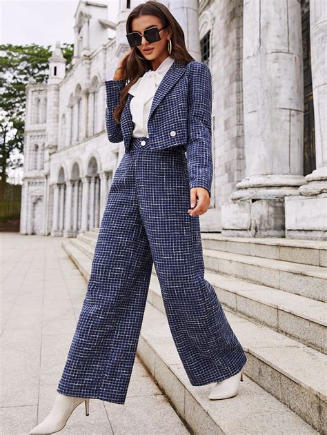 Lapel Neck Double Button Blazer & Wide Leg Trousers | Woman suit ...
