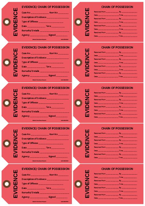 Evidence Tag - EVIDENCE EVIDENCE/ CHAIN OF POSSESSION Case No ...