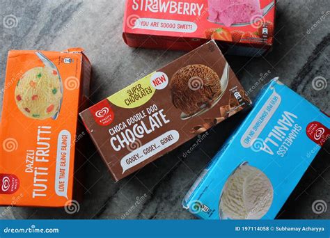 Various Flavour And Colorful Packed Box Of `Kwality Walls` Frozen Ice Cream Display. Editorial ...