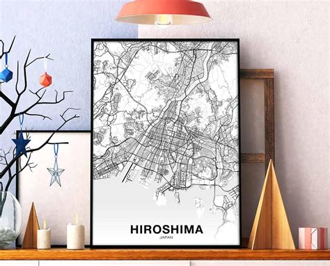 HIROSHIMA Japan Map Poster Black White Hometown City Print | Etsy