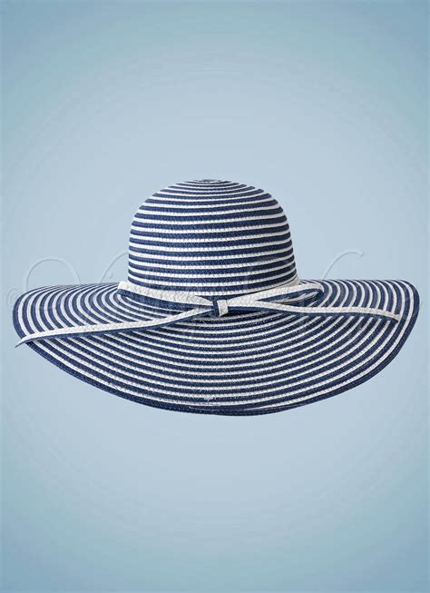 Clayre & Eef 50er Jahre Vintage Streifen Sonnenhut in Weiß Blau ⋆ ...