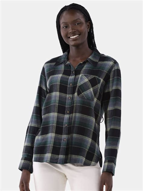 Time & Tru Women's Flannel Shirt Button Down Long Sleeves XS-3XL Cotton ...