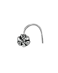 Buy Abhooshan Tiny Flower Nose Pin in 92.5 Sterling Oxidized Silver for ...