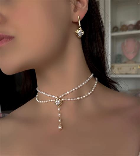 Maëlle Pearl Drop Choker Necklace & Earring Set – Ishtylish