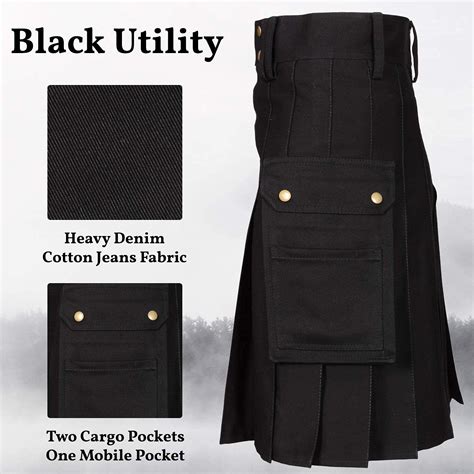 Black Utility Kilts for Men Traditional Scottish Cotton Jeans Kilt ...