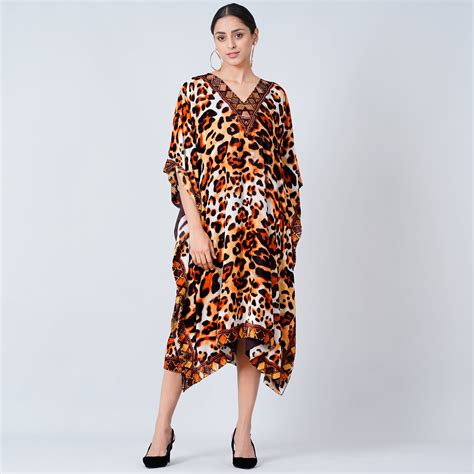 Brown Animal Print Silk Velvet Mid Length Kaftan – First Resort by ...