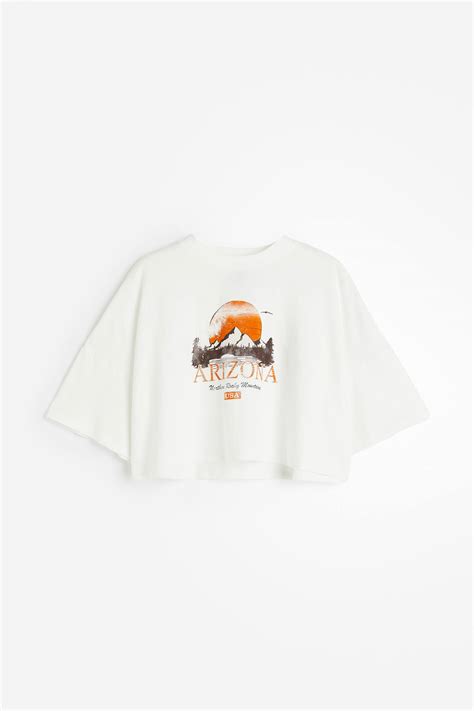 Cropped cotton T-shirt - White/Arizona - Ladies | H&M IN