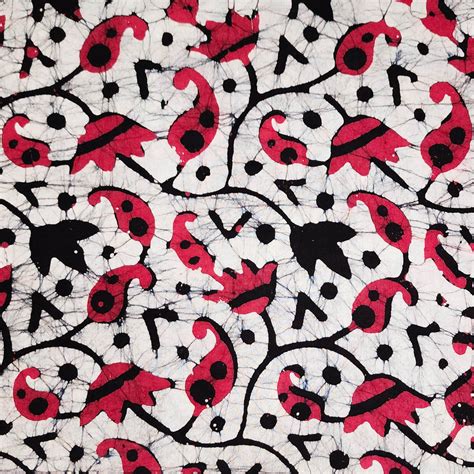 Pure Cotton Moum Batik Off White With Black And Dark Pink Hand Block P ...