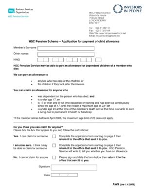 Fillable Online HSC Pension Scheme Application for payment of child ...