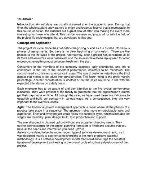 Project Management Completed - 1st Answer Introduction : Annual days ...