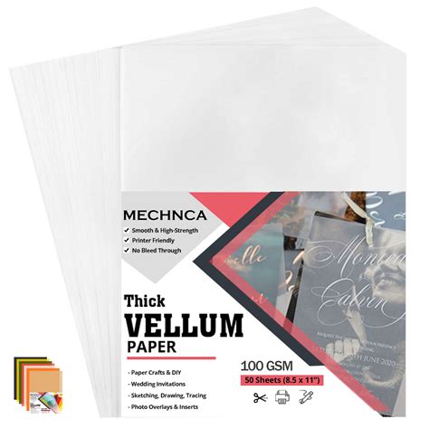 Vellum Paper 8.5 x 11 Translucent Printable - Pack of 50 - Tracing ...