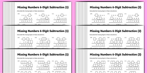 Higher Ability Subtraction 6-Digit Missing Numbers Differentiated Worksheet