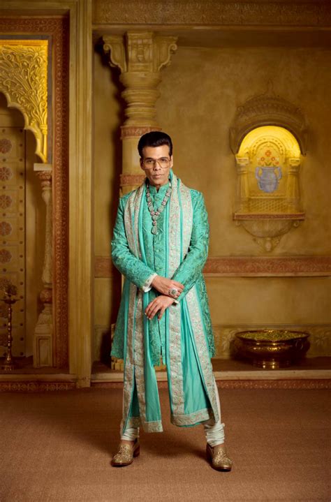 Karan Johar in our Sea Green Embroidered Sherwani Set – Manish Malhotra