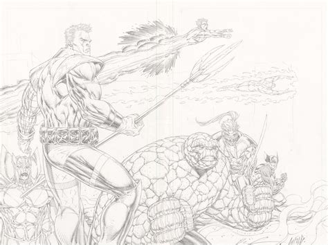 X-FORCE #6 PAGE 3 & 4 DOUBLE PAGE SPLASH ROB LIEFELD COMIC ART SALE