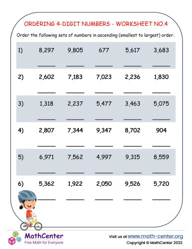 Ordering 4-Digit Numbers - Worksheet No.4 | Worksheets | Math Center