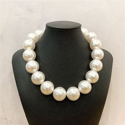 Chunky White Pearl Necklace, Large Pearl Necklace, Big White Pearl ...