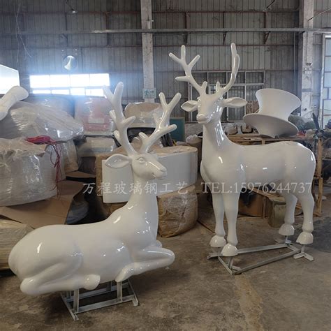 工厂直供白色麋鹿雕塑摆件公园小区大型仿真动物模型玻璃钢雕塑-阿里巴巴
