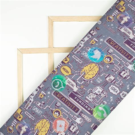 Shark Grey Social Media Pattern Digital Print Ultra Premium Butter Cre ...