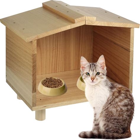 Amazon.com: Outdoor Cat Feeding Station, Waterproof Wooden Cat House ...