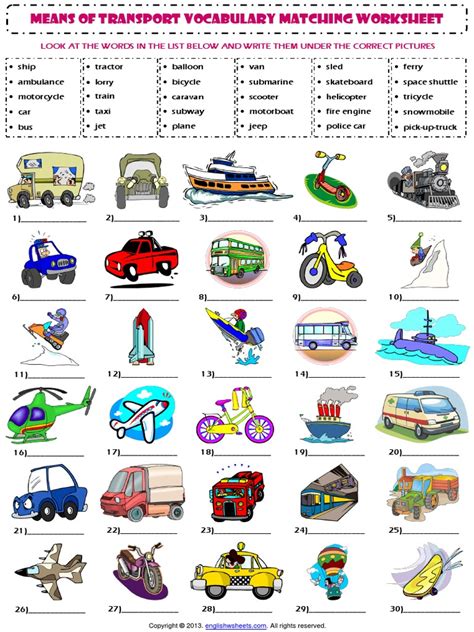 Means of Transportation Worksheet 的图像结果