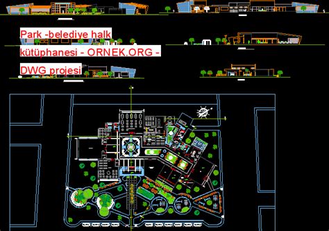 Park -belediye halk kütüphanesi dwg projesi - Autocad Projeler