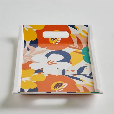 Buy Meadowas Orange Floral Printed Rectangular Melamine Serving Tray ...