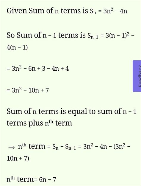 10.The sum of n terms of an A. P. is (3n2– 4n). Determine the A. P. and ...