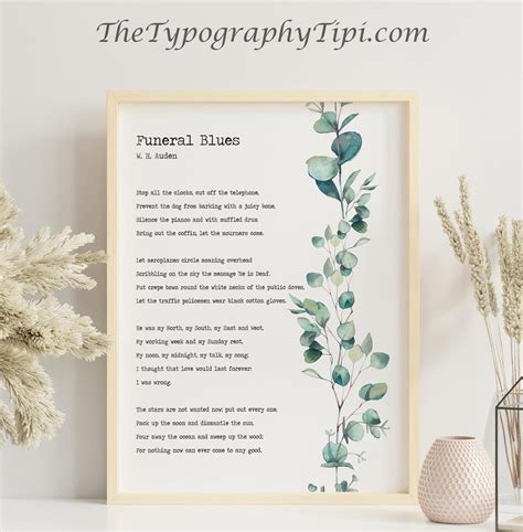 Funeral Blues Poem Print: W. H. Auden Memorial Art - Etsy