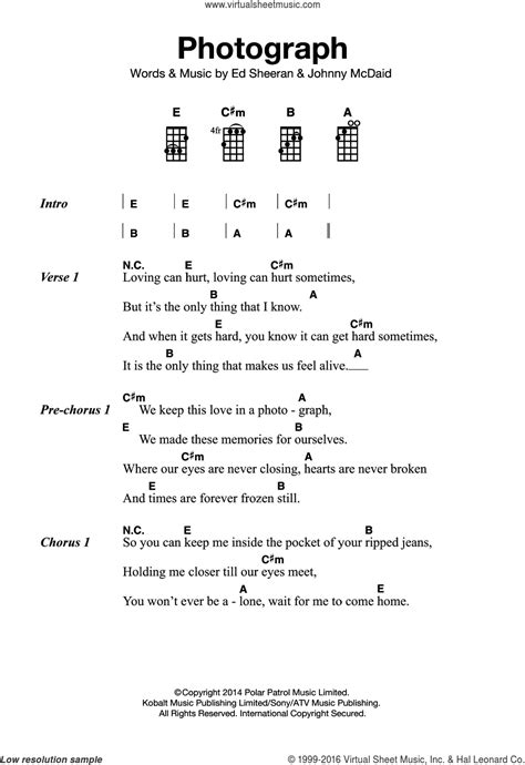 Sheeran - Photograph sheet music for ukulele (PDF)