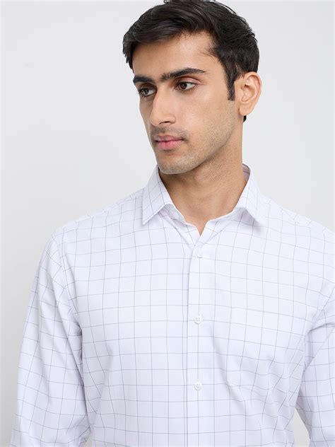 Buy WES Formals White Checkered Relaxed-Fit Shirt from Westside