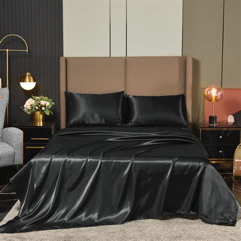 NTBED Full Size Black Satin Sheets - Luxury 4 Pcs Set - 1800 Thread ...
