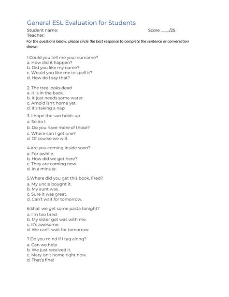 FREE 25 Multiple Choice Questionnaire for English LVL Assessment - Guide Incld | Made By Teachers