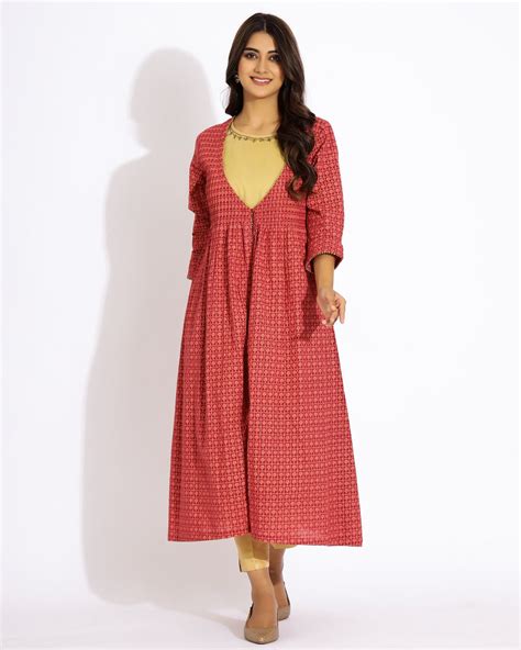Maroon Beige Overlay Kurta Set | Kurtawala – kurtawala.com