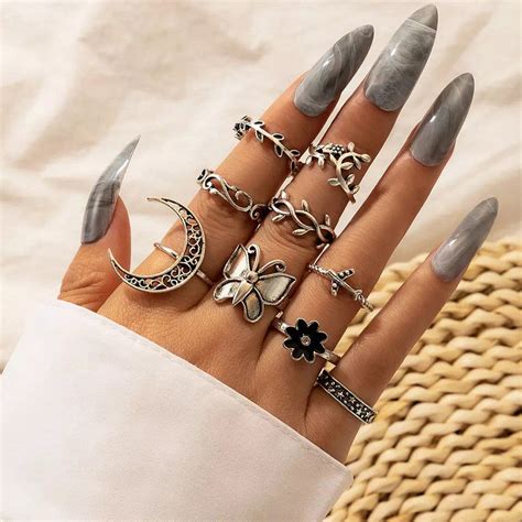 Buy Women Silver Plated Contemporary Stackable Rings Set of 9 in Bulk ...