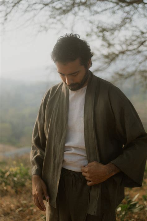 Olive Green Japanese Samue-Inspired Linen Co-ord | Kissa-goi Studios