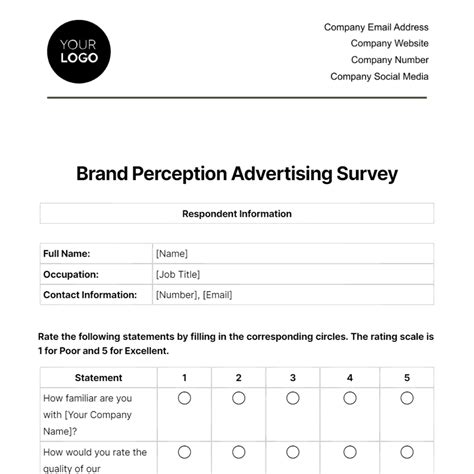 Free Brand Perception Advertising Survey Template to Edit Online