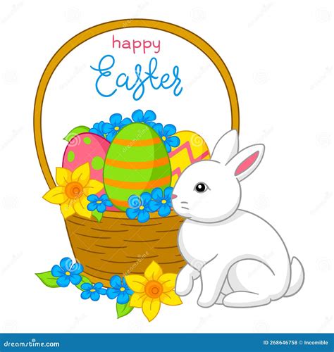 Ilustración De Happy Easter. Bonitos Huevos De Conejo Y Flores Para La ...