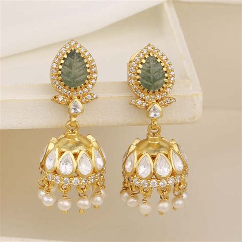 Gold Plated Silver Jhumkas Earrings | Gold Plated Silver Stone Jhumkas ...