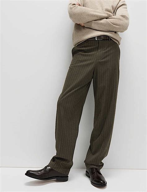 Buy Relaxed Fit Pinstripe Flat Front Trousers at Marks & Spencer