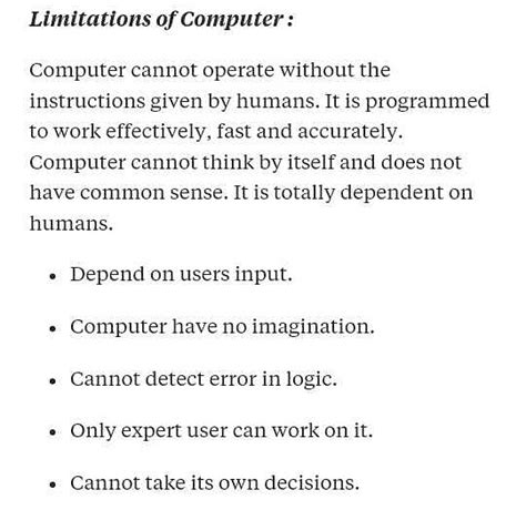 What are the limitations of a computer system? - EduRev Class 9 Question