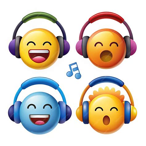 Emoji music emoji vector set Emojis emoticon with headphones singing ...