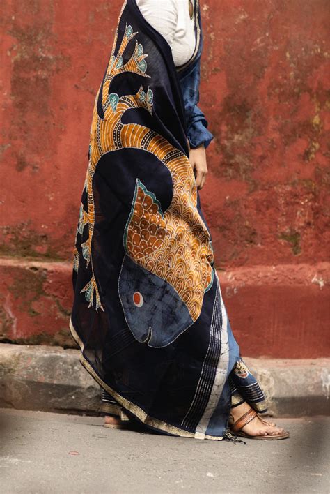 Jheelmeel - Narmada Batik Madhubani Blue Maheswari saree