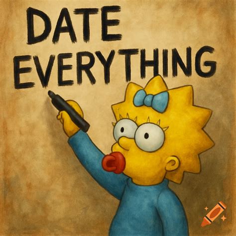 Maggie Simpson writes 'DATE EVERYTHING' on a brown wall with a black ...