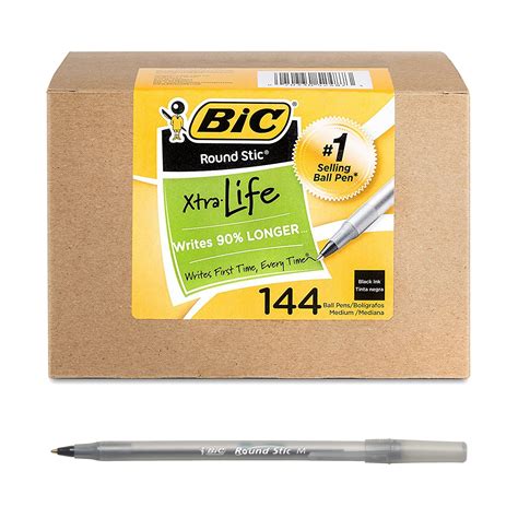 BIC Round Stic Xtra Life Ballpoint Pen, Medium Point (1.0mm), Black ...