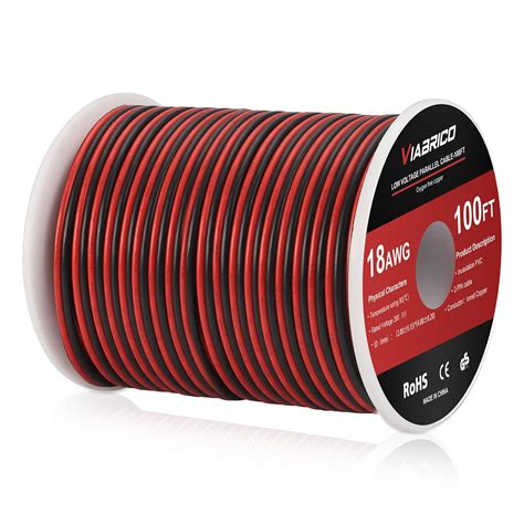 VIABRICO 100FT 18 AWG Gauge Electrical Wire, DC 12V Hookup Red Black ...