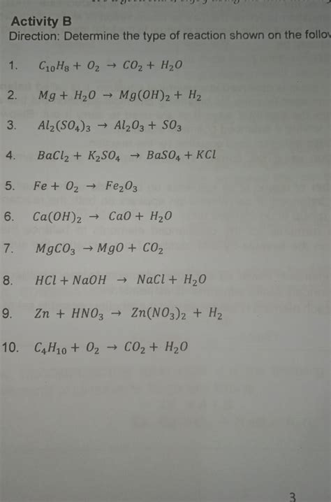 Activity BDirection:Determine the type of reaction shown on the ...