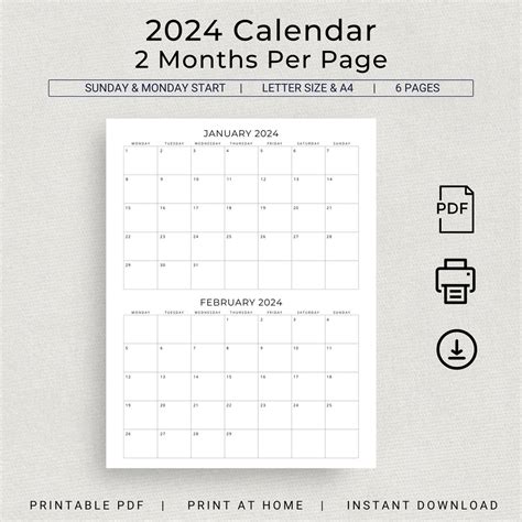 Buy 2024 2 Month Calendar 2024 Planner Calendar Wall Calendar 2 Months ...